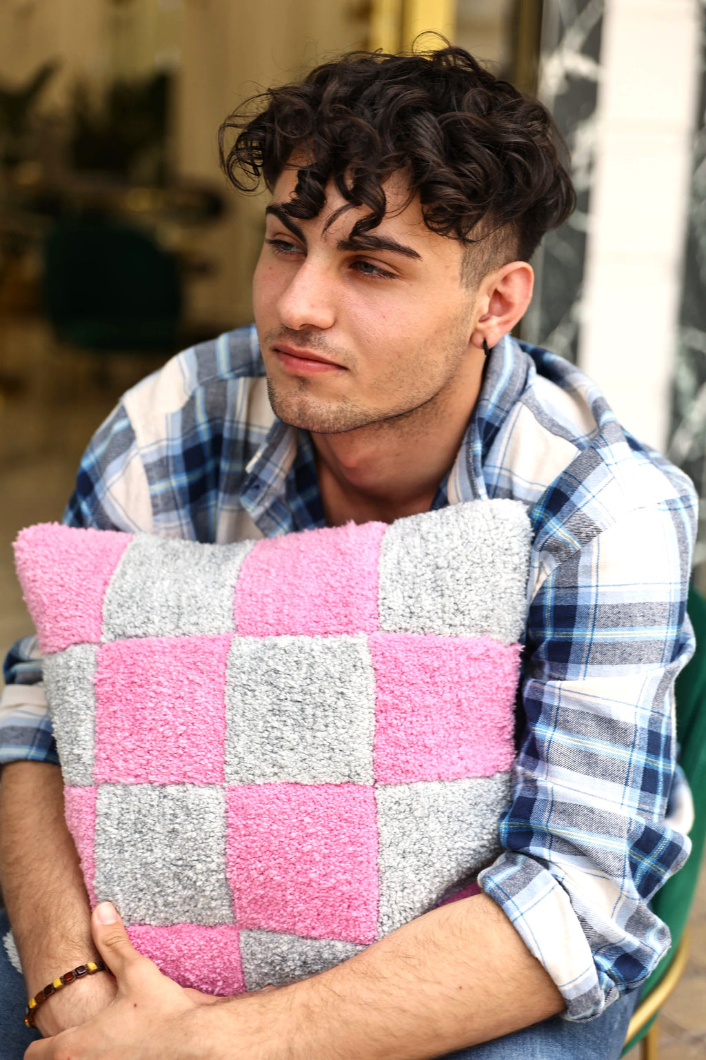 Schach Custom Grau Pink Quadrat Sanfte Farbe Handgefertigter Tufted Kissenbezug