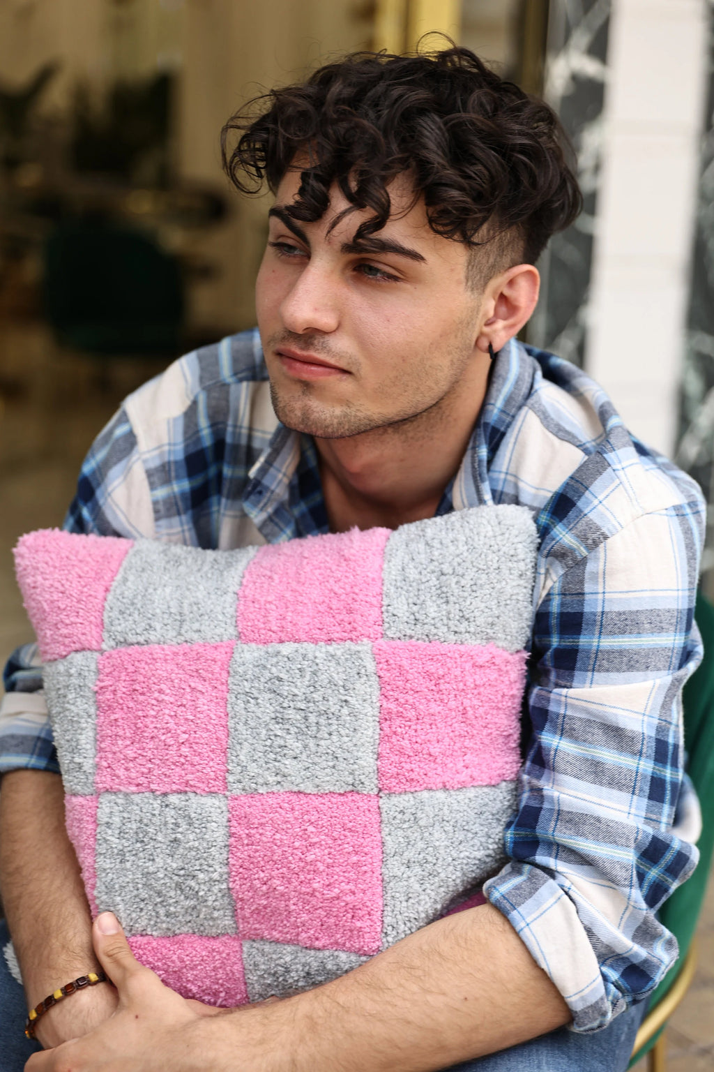 Schach Custom Grau Pink Quadrat Sanfte Farbe Handgefertigter Tufted Kissenbezug