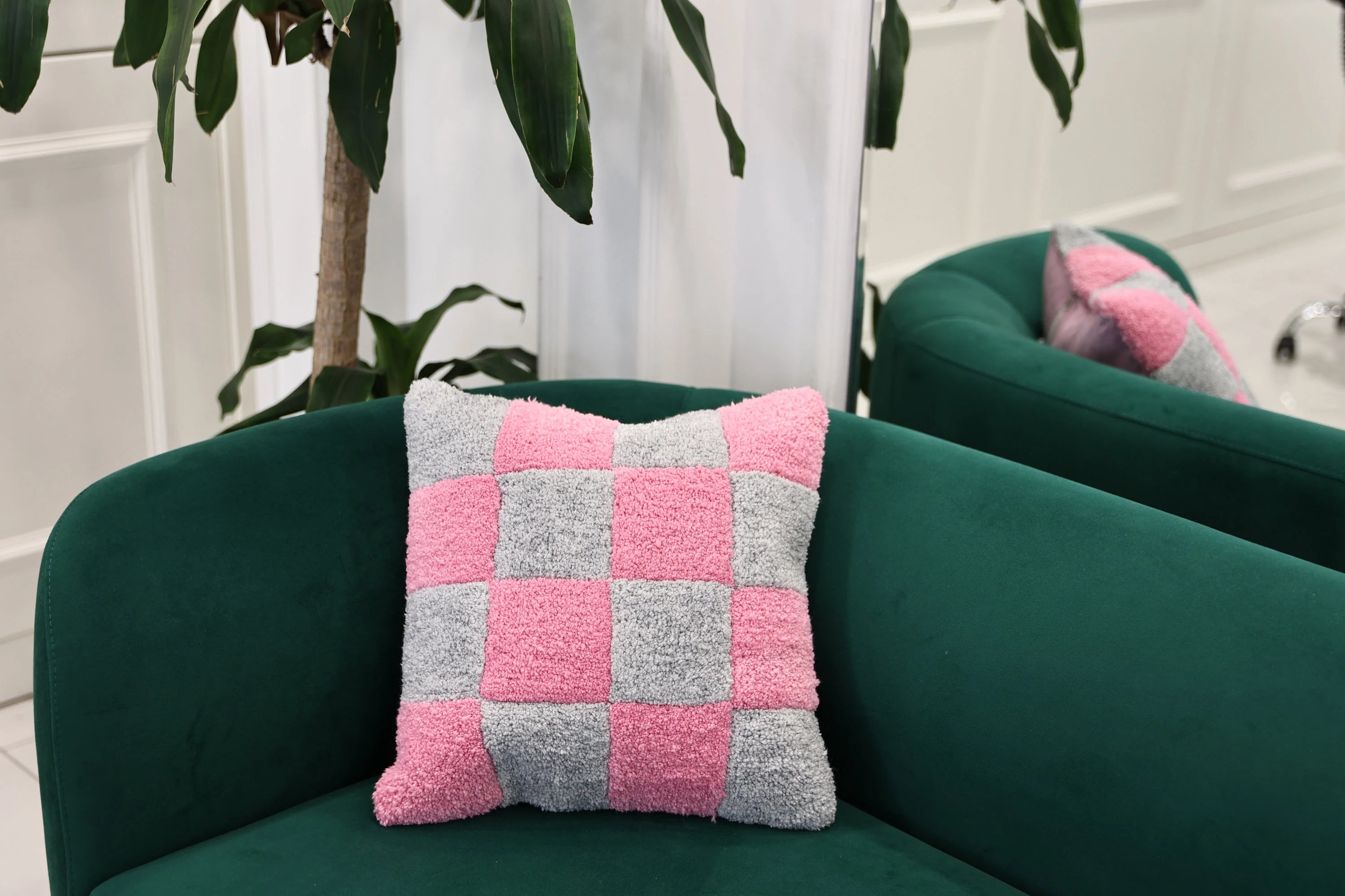 Schach Custom Grau Pink Quadrat Sanfte Farbe Handgefertigter Tufted Kissenbezug