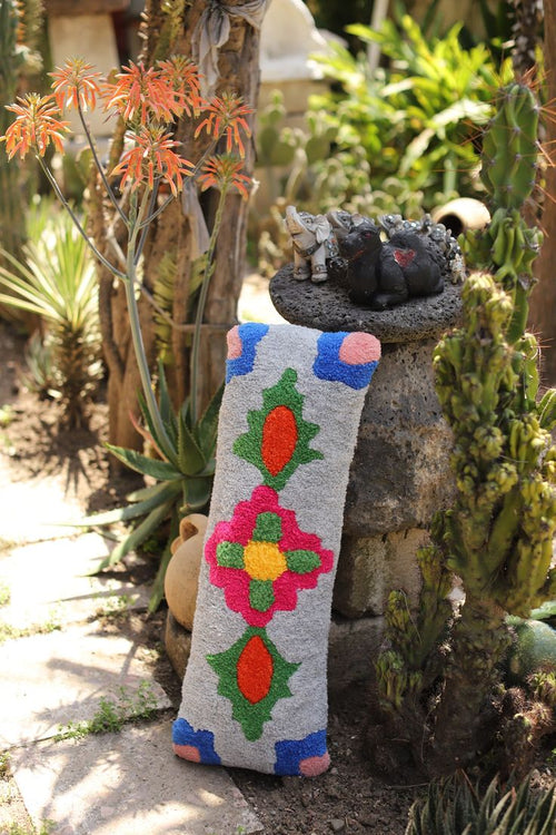 Colorful Flowers Lumbar Tufted Handmade Pillow Case, Retro Spring Home Decoration