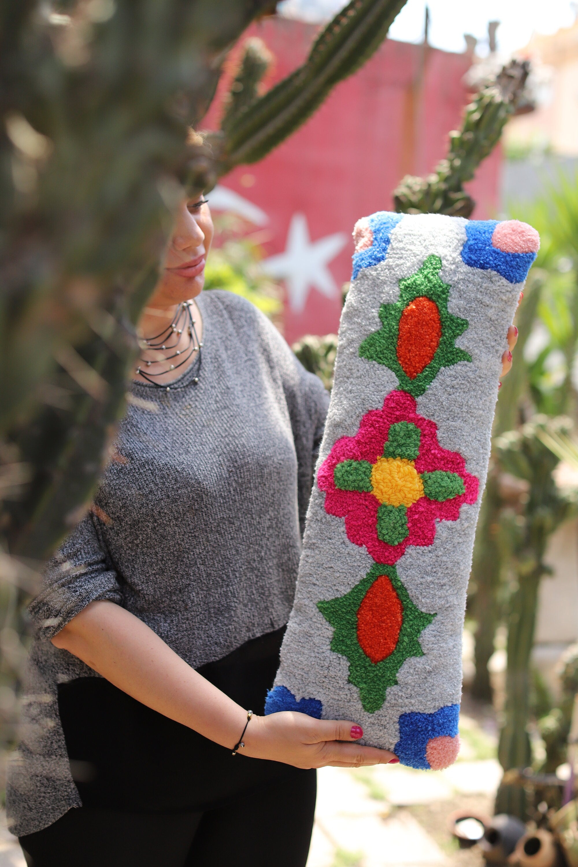 Colorful Flowers Lumbar Tufted Handmade Pillow Case, Retro Spring Home Decoration