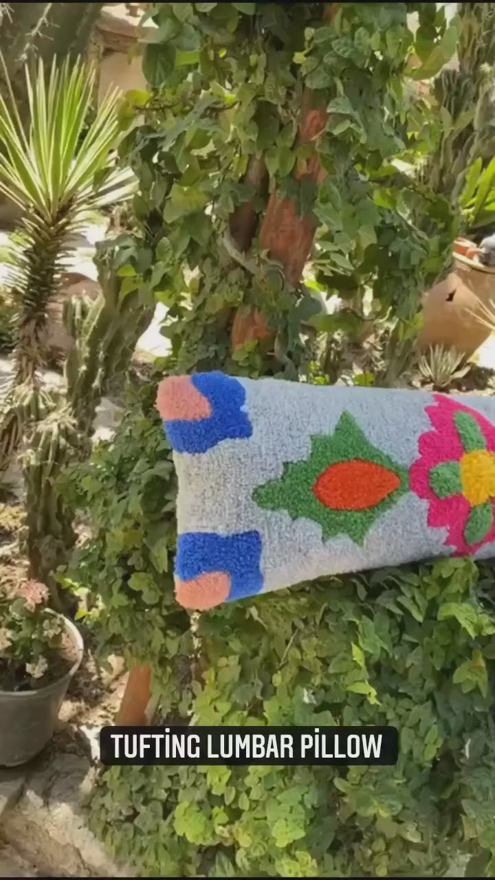 Colorful Flowers Lumbar Tufted Handmade Pillow Case, Retro Spring Home Decoration